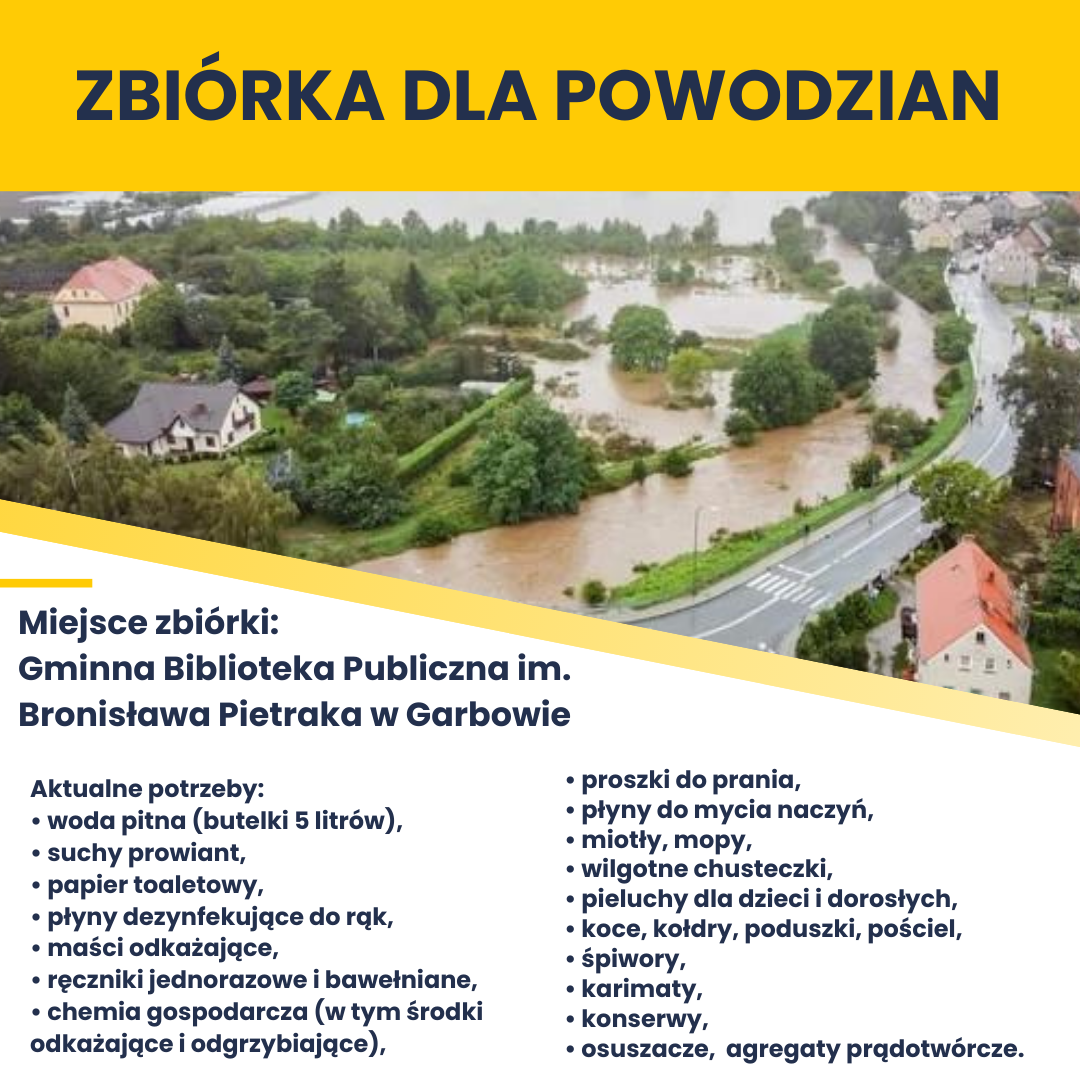 Domy i ulice miasteczka zalane wodą podczas powodzi.