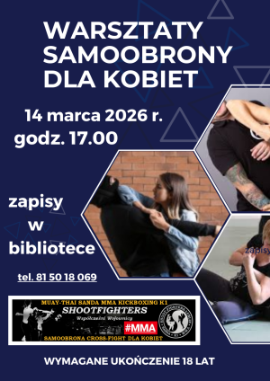 plakat informujący o warsztatach z samoobrony dla kobiet