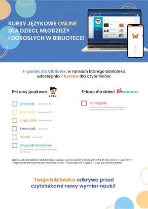 Na zdjęciu plakat informacyjny o kursach językowych online.