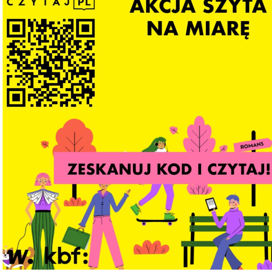Plakat tegorocznej akcji Czytaj.pl z tytułem "Akcja szyta na miarę" i kodem QR.