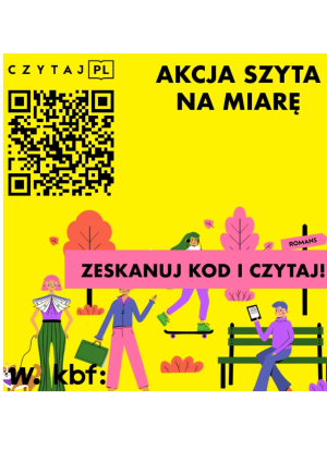 Plakat tegorocznej akcji Czytaj.pl z tytułem "Akcja szyta na miarę" i kodem QR.