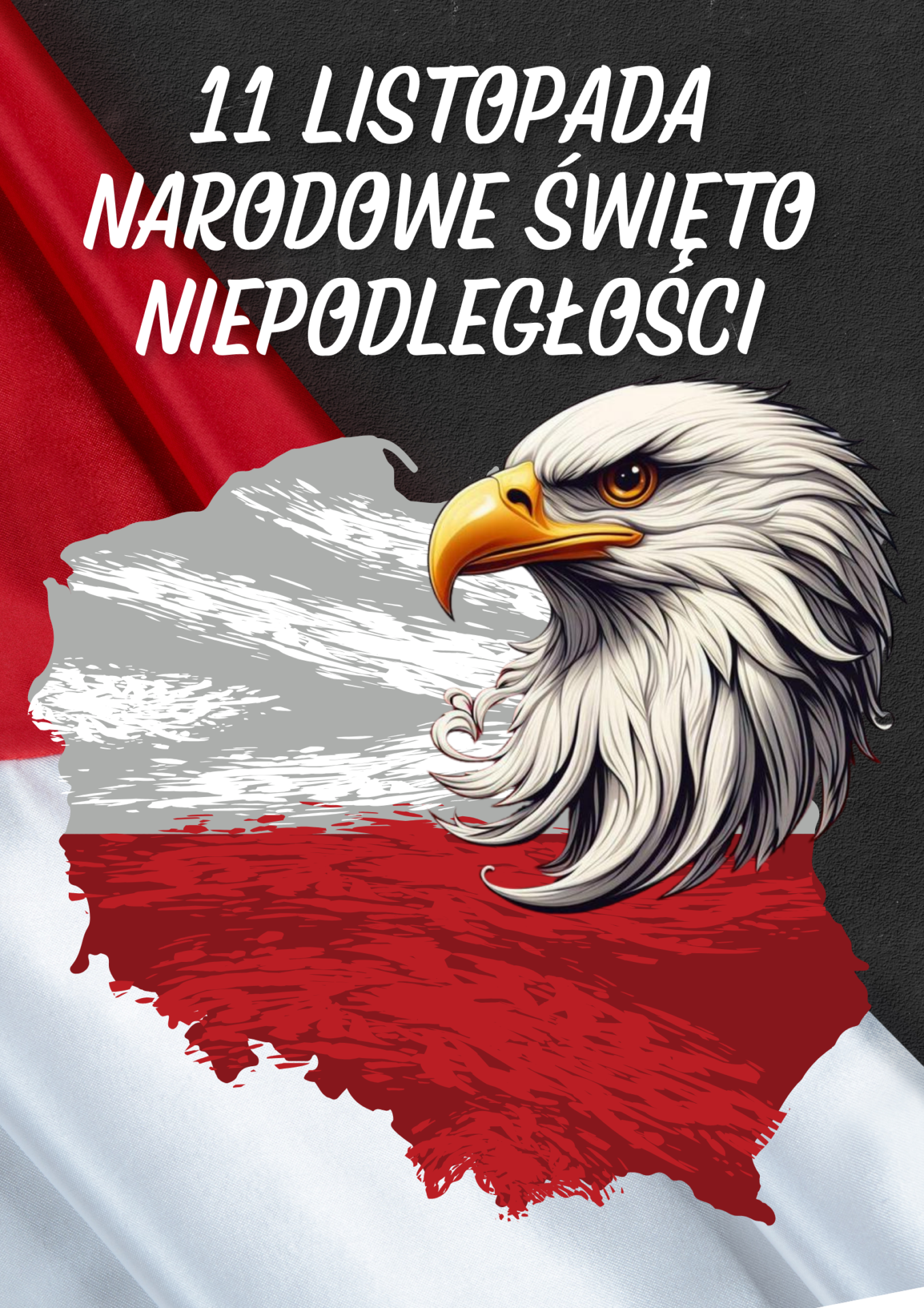 Głowa orła na tle flagi Polski.