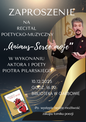 zaproszenie na recital Piotra Pilarskiego w bibliotece.