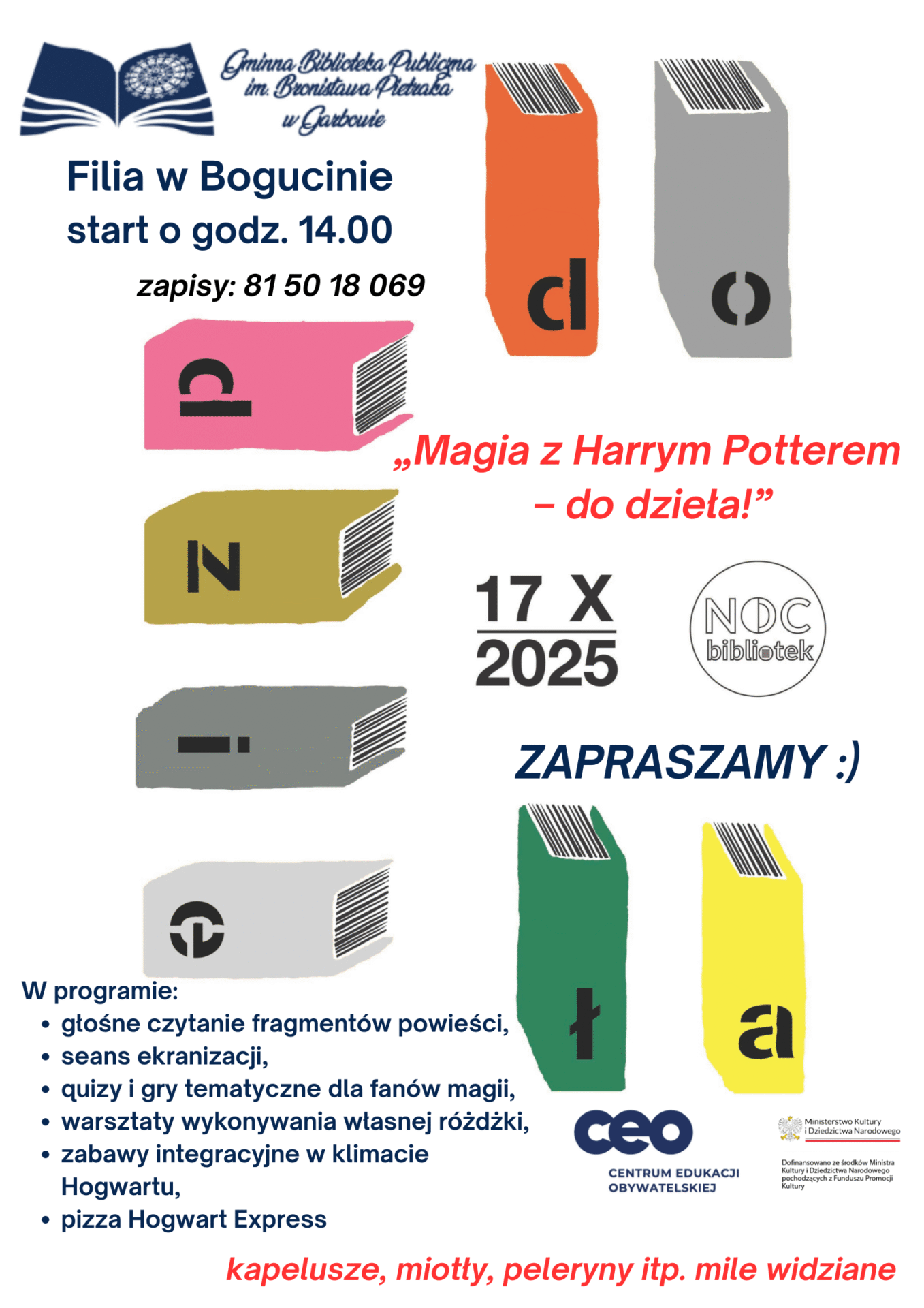 Zaproszenie na Noc Bibliotek. Grafiki książek