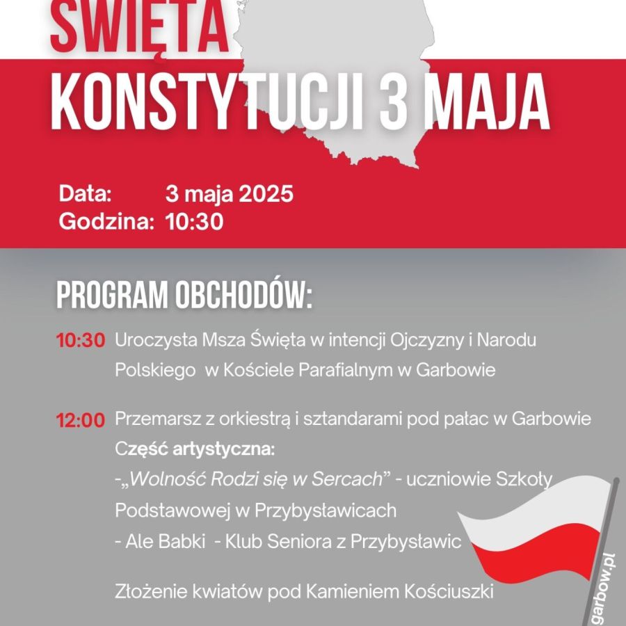 Plakat/zaproszenie na obchody uroczystości 3 Maja.