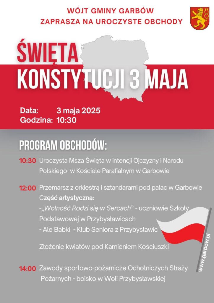 Plakat/zaproszenie na obchody uroczystości 3 Maja.