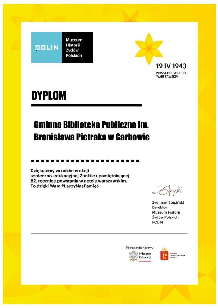 Podziękowanie dla biblioteki za udział w akcji Żonkile