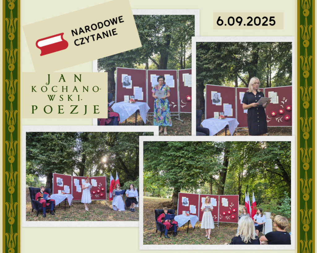 Kolarz zdjęć: Uczestnicy Narodowego Czytania w plenerze pod lipą.