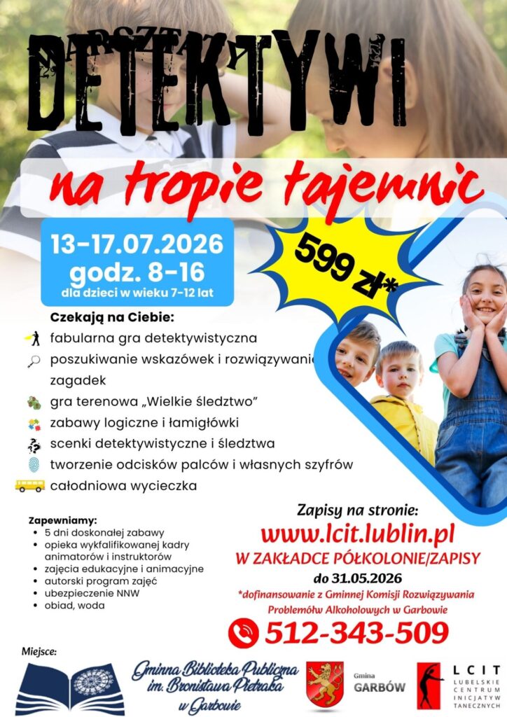 plakat: półkolonie - Detektywi na tropie tajemnic