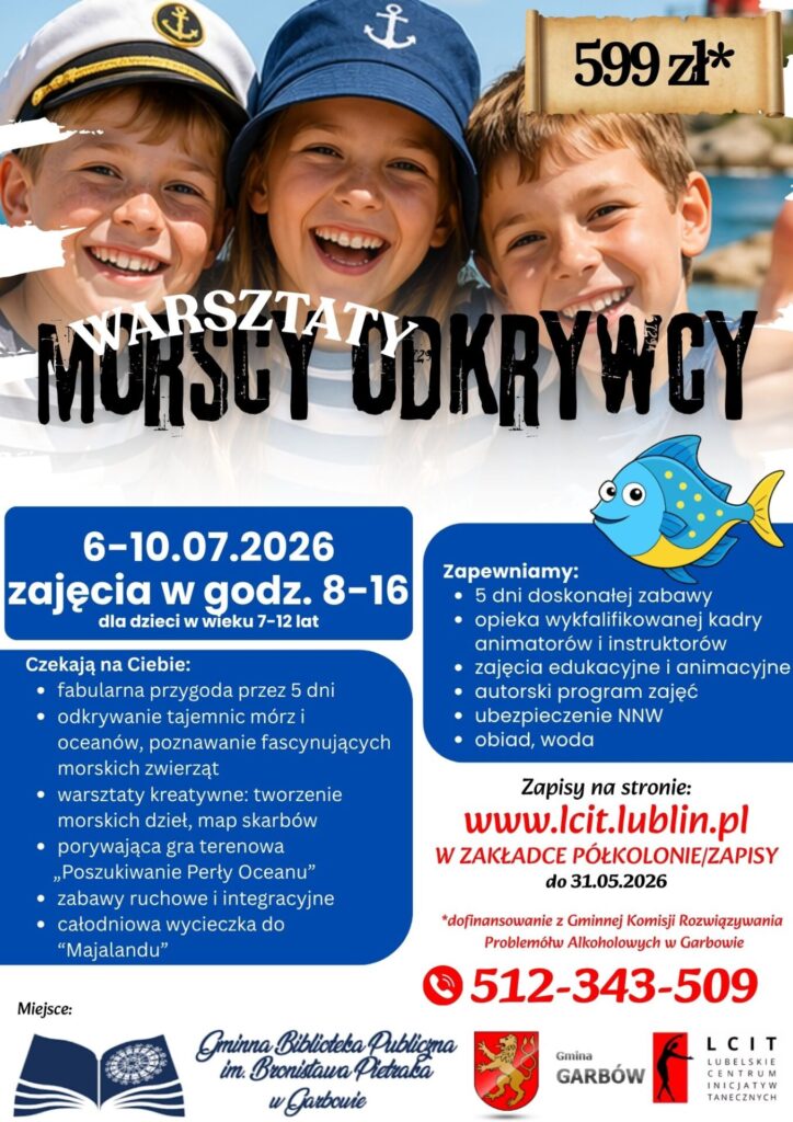 plakat: półkolonie Morscy odkrywcy