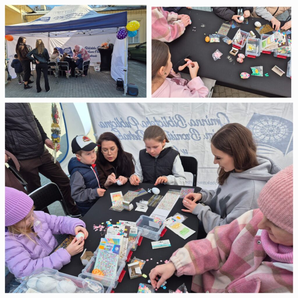 dzieci biorące udział w warsztatach robienia pisanek